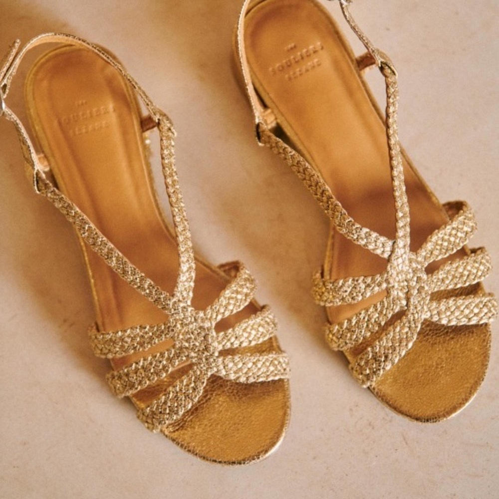 NEW Sezane Rosa Low Gold Rope Sandals Sz 41
